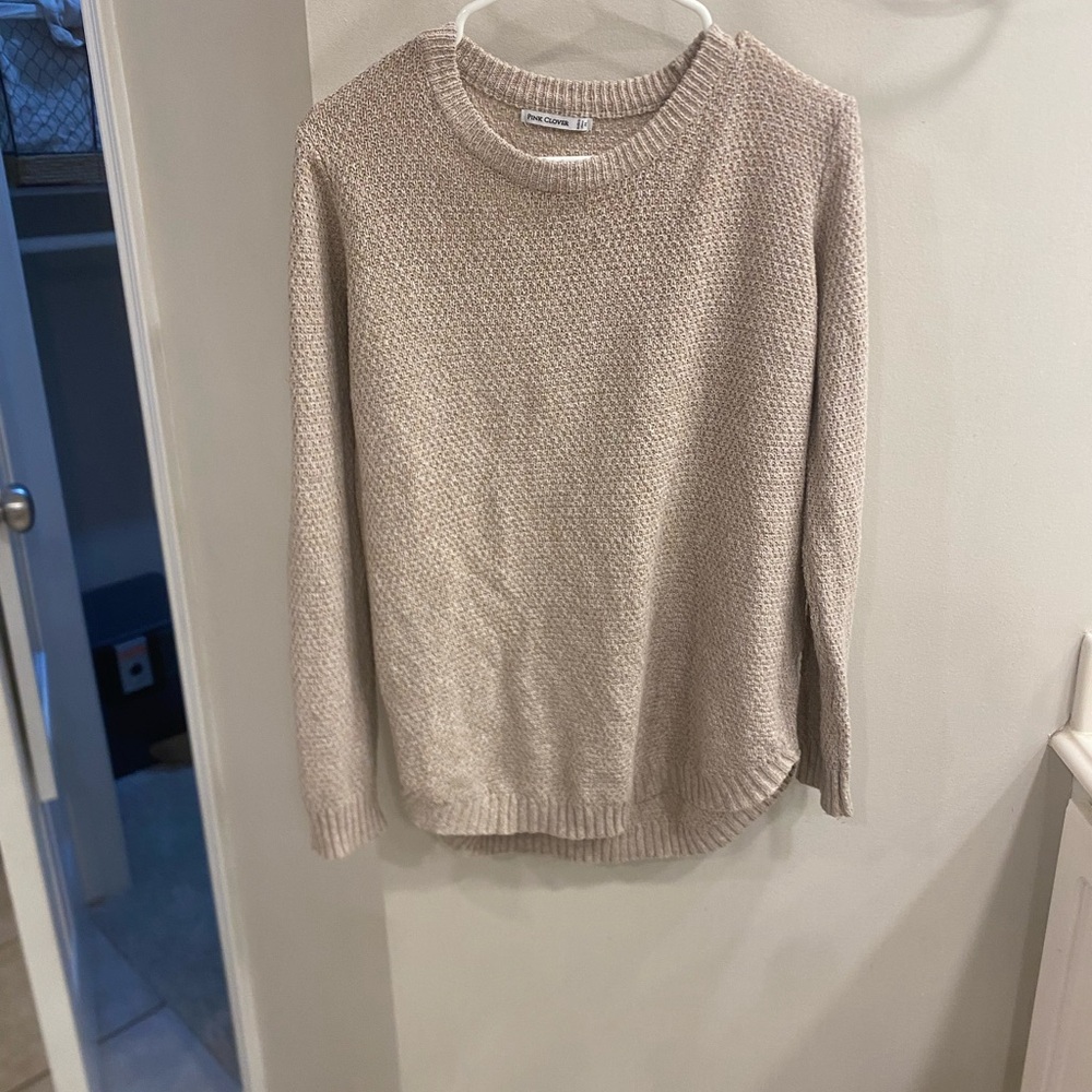 Pink Clover Cream Crewneck Sweater Soft Knit